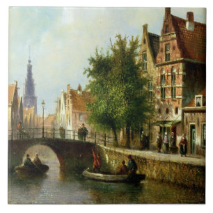 Azulejo De Cerâmica Figuras em um canal, Amsterdão (óleo no painel)