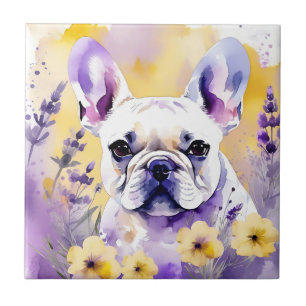 Azulejo De Cerâmica Filhote de Cachorro com flores silvestres