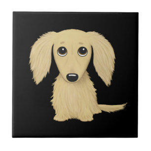 Azulejo De Cerâmica Filhote de Dachshund Longo de Pelo Creme