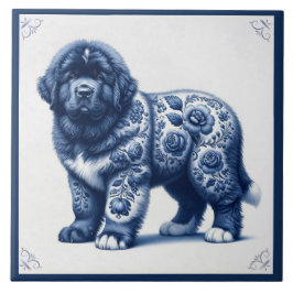 Azulejo De Cerâmica Filhote de Newfoundland Azul de Delft