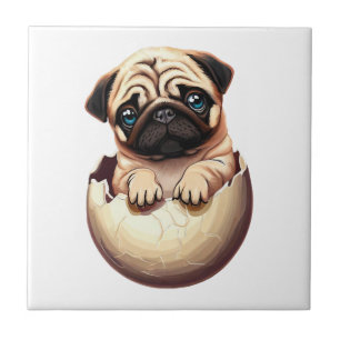 Azulejo De Cerâmica Filhote de Pug no Ovo - Design de Cachorro Fofo