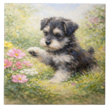 Filhote de Schnauzer Flores da Primavera