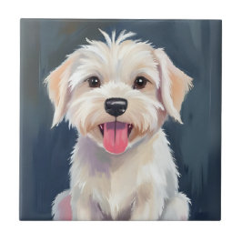 Azulejo De Cerâmica Filhote Maltês | Pintura de Cachorro Branco