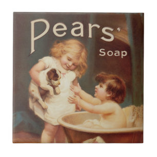 Azulejo De Cerâmica Filhote Tomando Banho Antigo Vintage