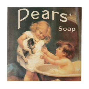 Azulejo De Cerâmica Filhote Tomando Banho Antigo Vintage