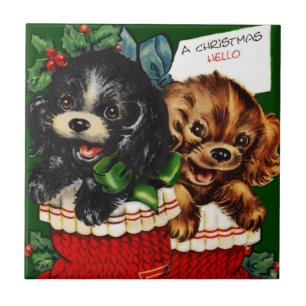 Azulejo De Cerâmica Filhotes de cachorro do Natal olá!