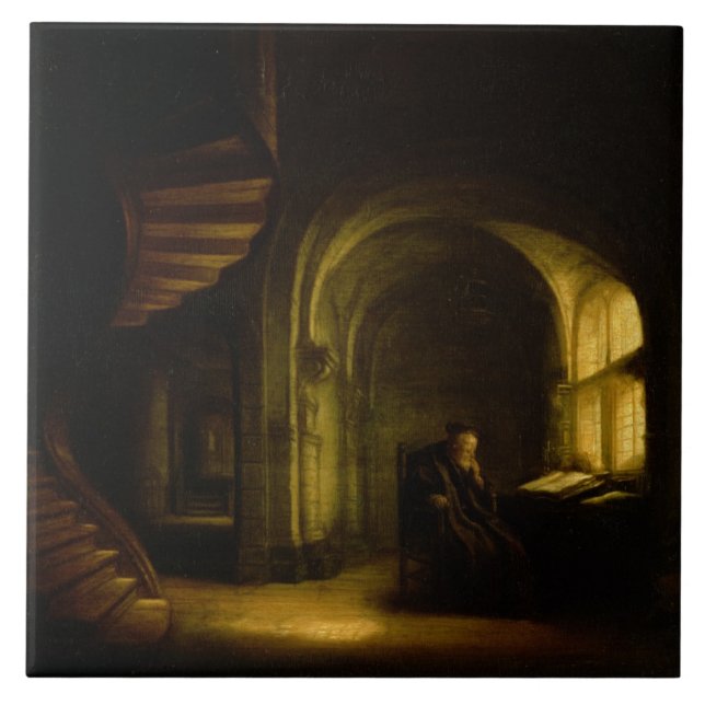 Azulejo De Cerâmica Filósofo com um livro aberto, 1625-7 (óleo na (Frente)