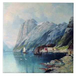 Azulejo De Cerâmica Fiord na pintura da Noruega por lev Lagorio