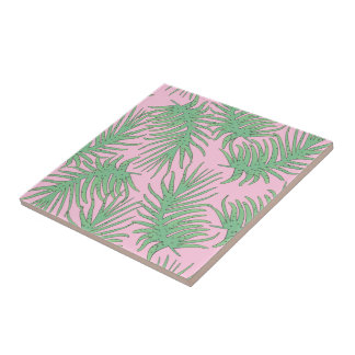 Azulejo De Cerâmica Fios de Fern em rosa.