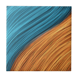 Azulejo De Cerâmica Fios de Luz Neon Vibrante de Azul e Laranja