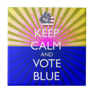 Azulejo De Cerâmica Fique calmo e vote azul