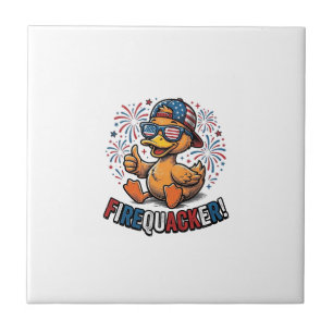 Azulejo De Cerâmica Firequacker Pato Patriótico Camisa Vintage Design_