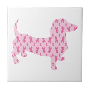 Azulejo De Cerâmica Fita Rosa Dachshund para Cancer