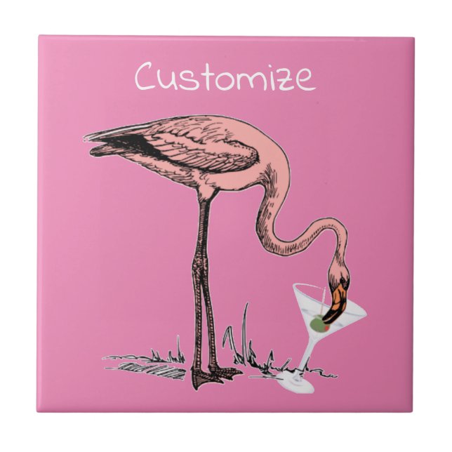 Azulejo De Cerâmica Flamingo Bebendo Martini Thunder_Cove (Frente)