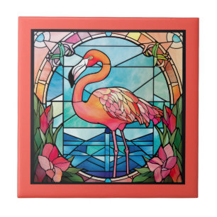 Azulejo De Cerâmica flamingo, branco, cor-de-vidro, cor-de-rosa