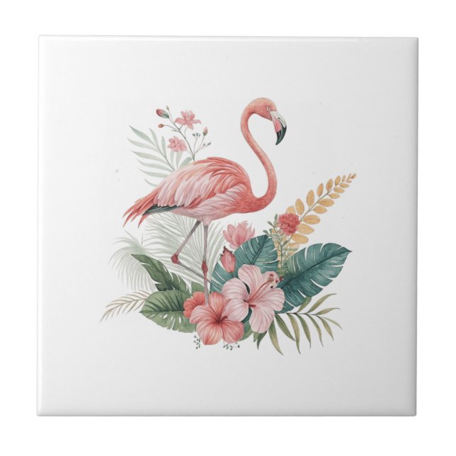 Azulejo De Cerâmica Flamingo Com Flores (Frente)