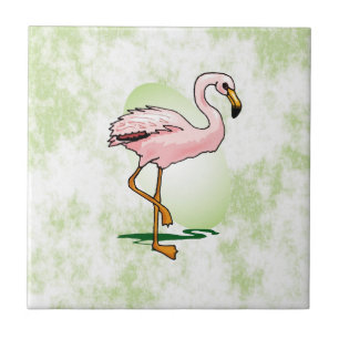 Azulejo De Cerâmica Flamingo cor-de-rosa no fundo verde pálido