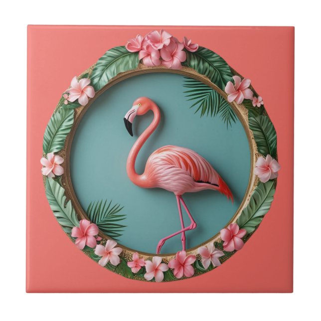 Azulejo De Cerâmica Flamingo em Equilíbrio (Frente)