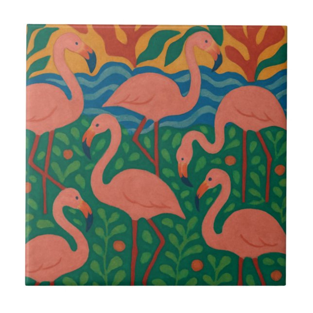 Azulejo De Cerâmica Flamingo Garden (Frente)