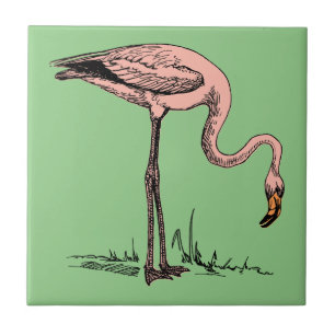 Azulejo De Cerâmica Flamingo Rosa Elegante - Estética Vintage