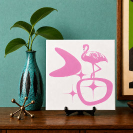 Azulejo De Cerâmica Flamingo Rosa Forma Retro Atômica Moderna de Meado