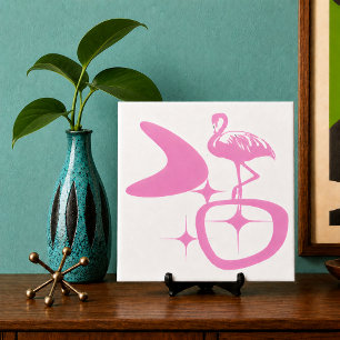 Azulejo De Cerâmica Flamingo Rosa Forma Retro Atômica Moderna de Meado
