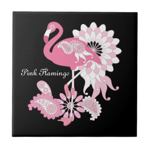 Azulejo De Cerâmica Flamingo Rosa Preto Personalizado