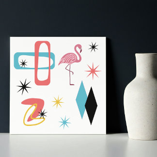 Azulejo De Cerâmica Flamingo Rosa-Rosa-meio século Estrelas Modernas