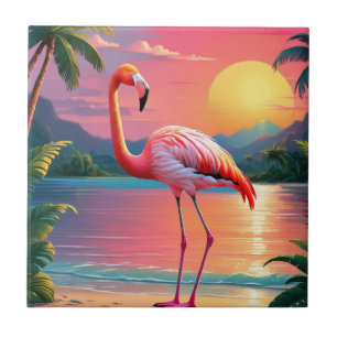 Azulejo De Cerâmica Flamingo Sunset Praia Tropical
