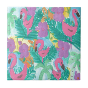 Azulejo De Cerâmica Flamingo Tropical Jungle Patterno