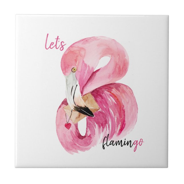 Azulejo De Cerâmica Flamingo Watercolor, Vamos Rosa Exótico Moderno (Frente)
