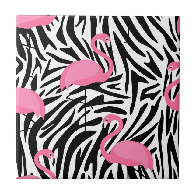 Azulejo De Cerâmica Flamingo Zebra Impressão Verão (Frente)