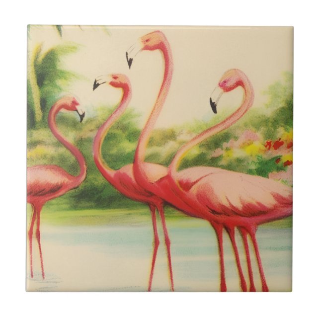 Azulejo De Cerâmica Flamingos Antigos (Frente)
