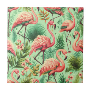 Azulejo De Cerâmica Flamingos Cor-de-Rosa Cinza Vintage