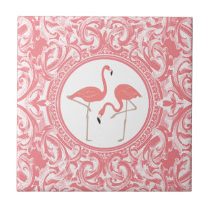Azulejo De Cerâmica Flamingos Cor-De-Rosa Com Cabos Flores Cor-De-Rosa