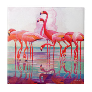 Azulejo De Cerâmica Flamingos cor-de-rosa por Francis Lee Jacques
