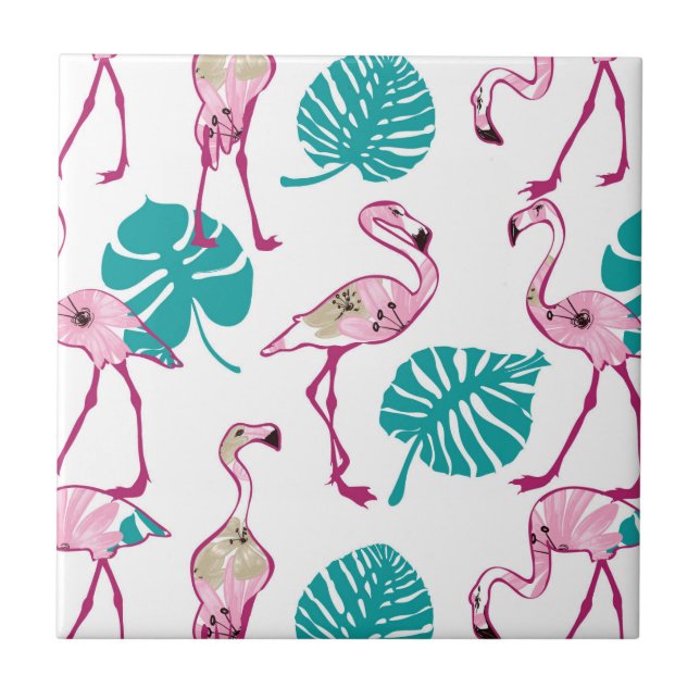 Azulejo De Cerâmica Flamingos Rosa (Frente)