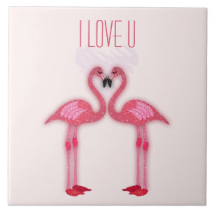 Azulejo De Cerâmica flamingos rosa - Eu amo você - para o lar