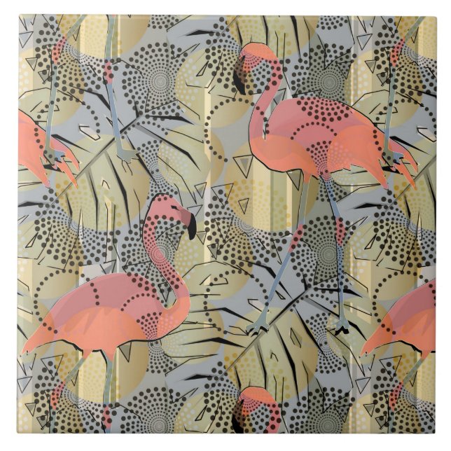 Azulejo De Cerâmica Flamingos sobre fundo de abstrato (Frente)