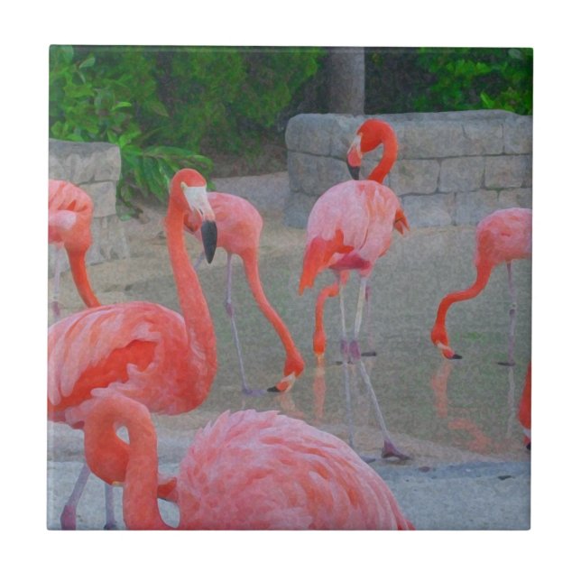 Azulejo De Cerâmica Flamingos Watercolor, cor-de-rosa tropical, da Fló (Frente)