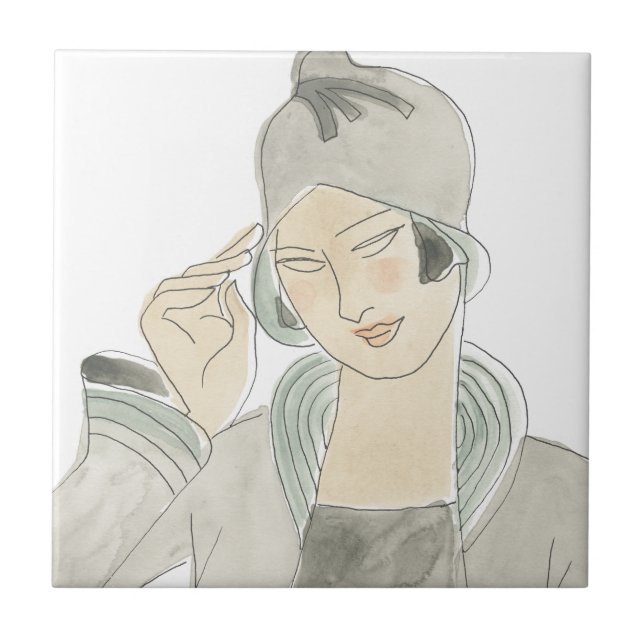 Azulejo De Cerâmica Flapper Fashion Sketch (Frente)
