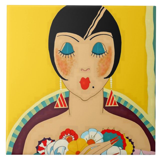 Azulejo De Cerâmica "Flappers and Flowers" Art Deco de José Carlos (Frente)