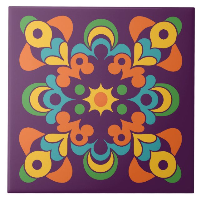 Azulejo De Cerâmica Flare de explosão solar retrô (Frente)