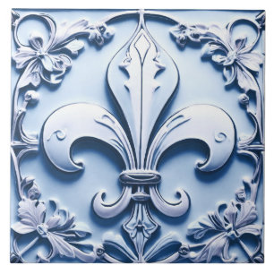 Azulejo De Cerâmica Fleur de Lis - Alivio Azul Claro Antiquado