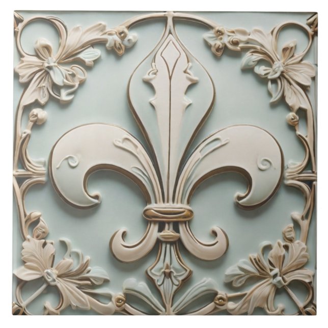 Azulejo De Cerâmica Fleur de Lis - Alivio Mint Faux - Luz do Pastel an (Frente)