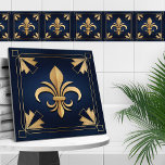 Azulejo De Cerâmica Fleur-De-Lis - Art Deco - Azul e Dourado<br><div class="desc">Fleur-De-Lis - Art Deco - Azul e Dourado</div>