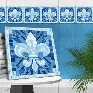 Azulejo De Cerâmica Fleur-de-lis - Arte do mosaico azul mármore