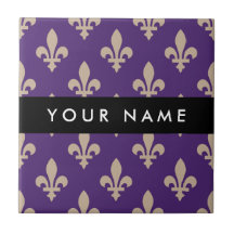Fleur de Lis, Beige on Purple, Royal, Your Name