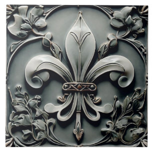 Azulejo De Cerâmica Fleur de Lis Cinza de carvão Cinza escura Alivio