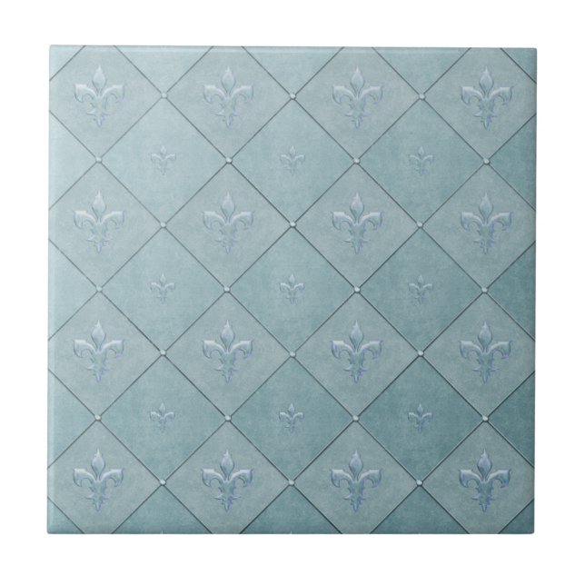 Azulejo De Cerâmica Fleur De Lis em Aqua (Frente)